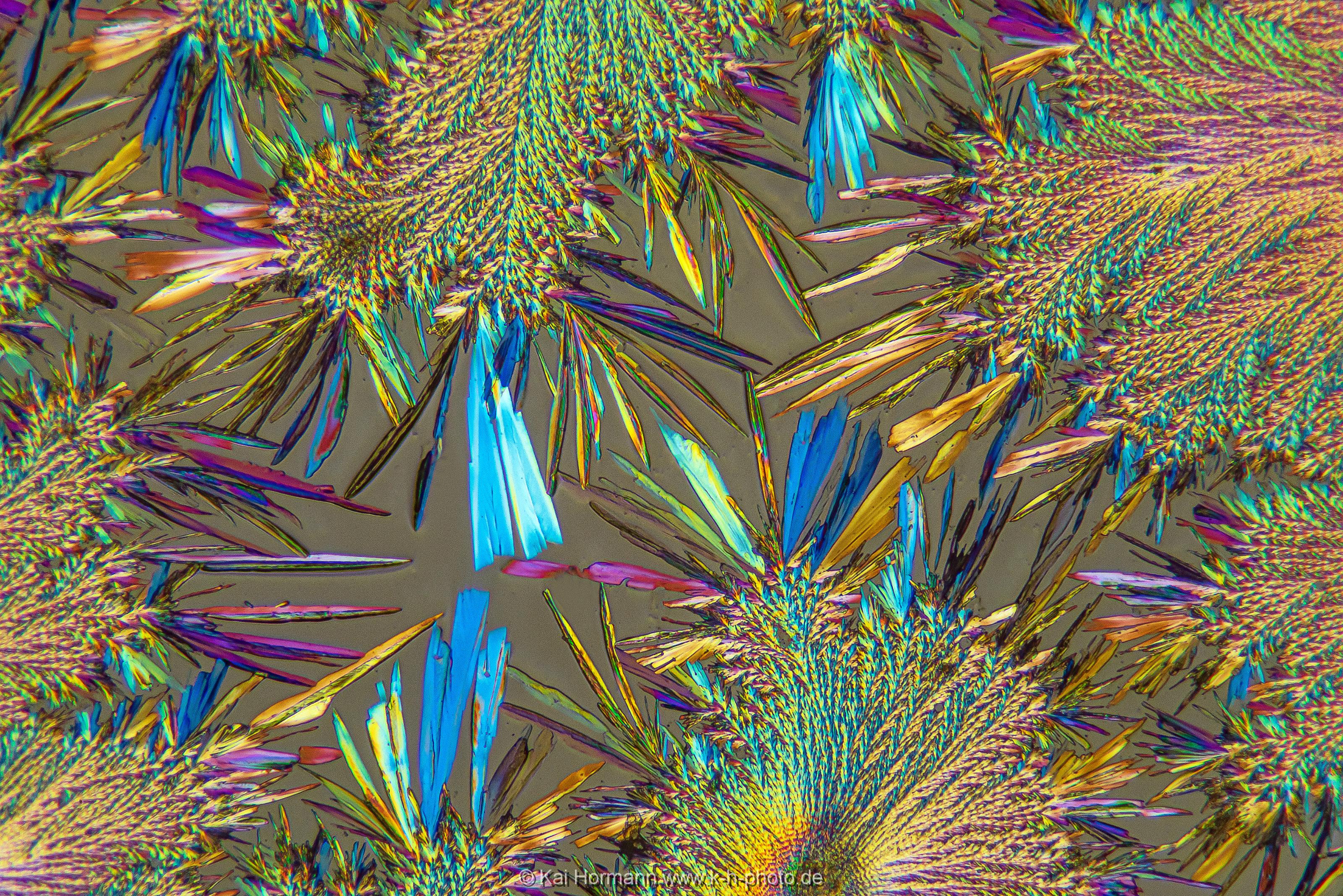 Ascorbinsäure (Vitamin C) Mikrokristalle im polarisierten Licht.