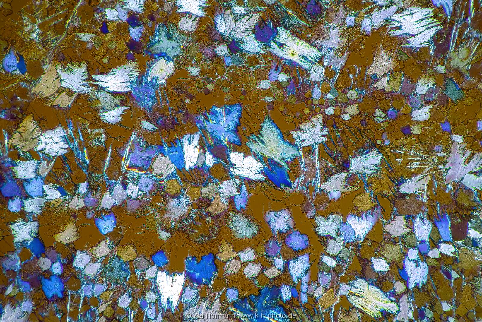 Hydrochinon Mikrokristalle im polarisierten Licht.