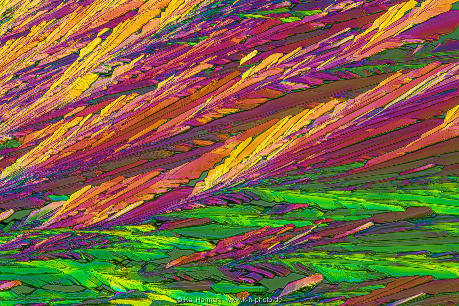 N-Acetylcystein Mikrokristalle im polarisierten Licht.
