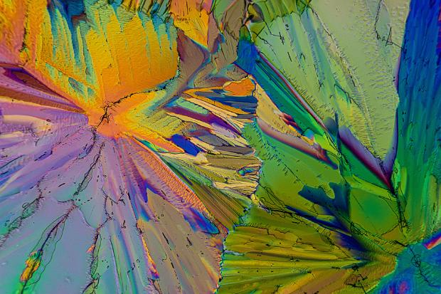 Zitronensäure Zitronensäure Mikrokristalle im polarisierten Licht. Mikroskopaufnahme, Vergrößerung ca. 50-100X. © Kai Hormann...