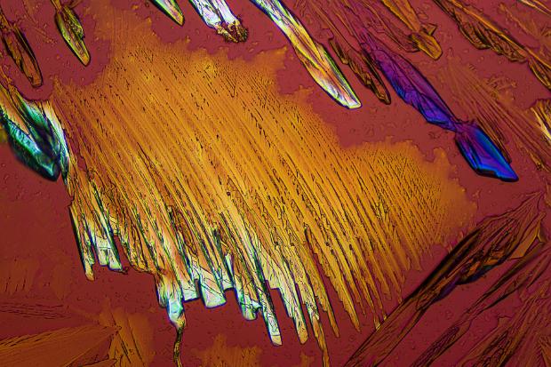 Kupfer(II)-sulfat Kupfer(II)-sulfat Mikrokristalle im polarisierten Licht. Mikroskopaufnahme, Vergrößerung ca. 50-100X. © Kai Hormann...